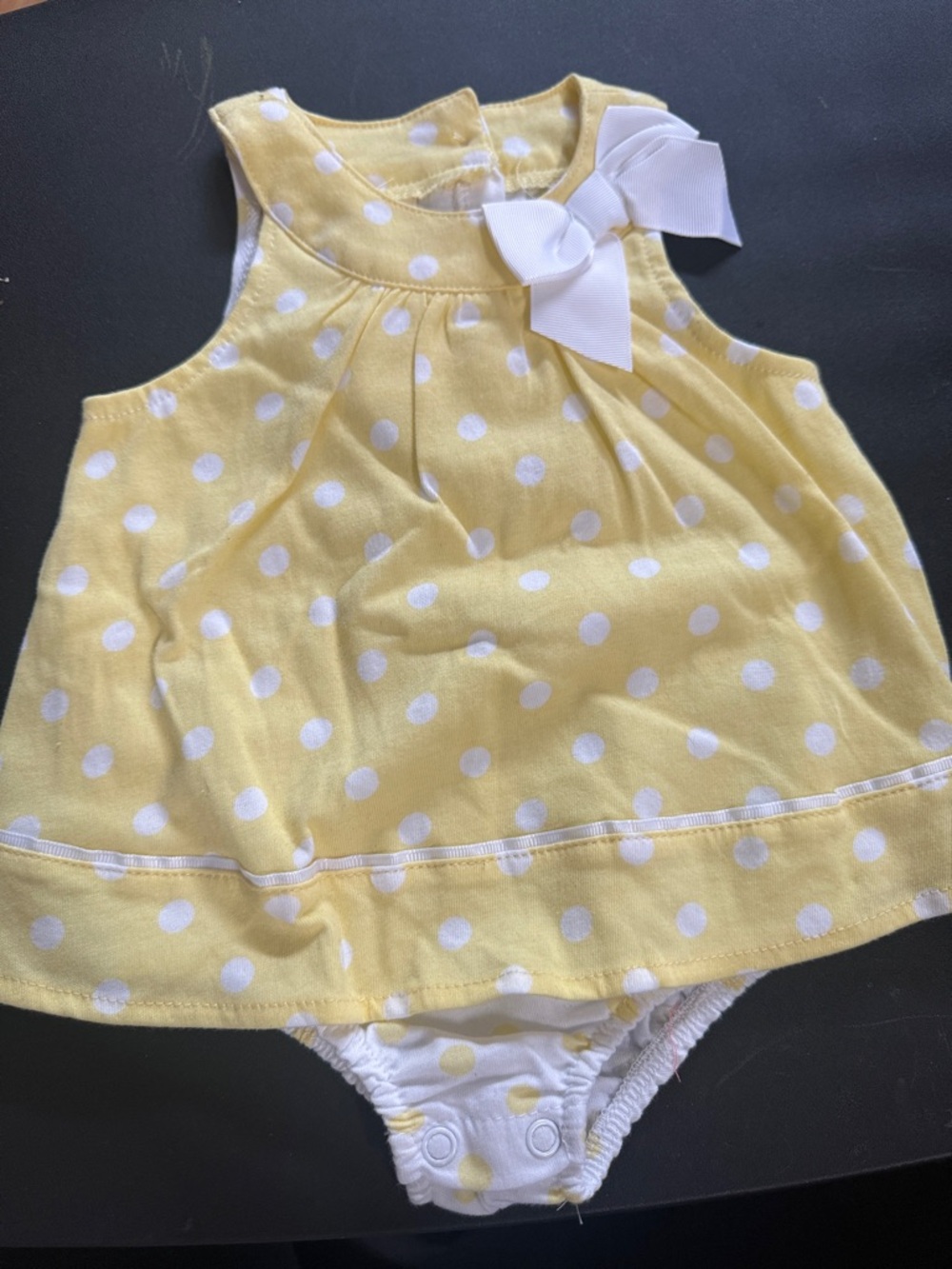 First Impressions Yellow Polka Dot One-Piece with White Bow